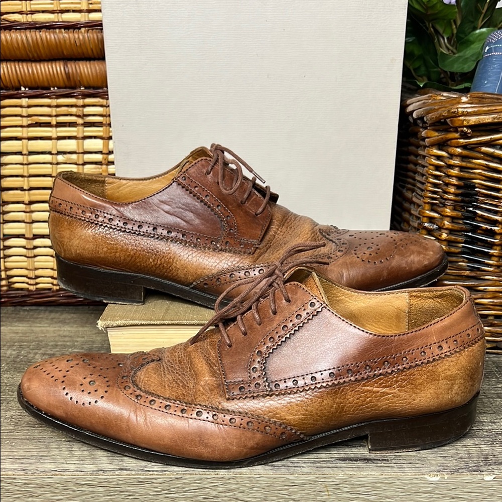 Mercanti Fiorentini Brown Leather Oxford Dress Shoes Size 8 Made in Italy
